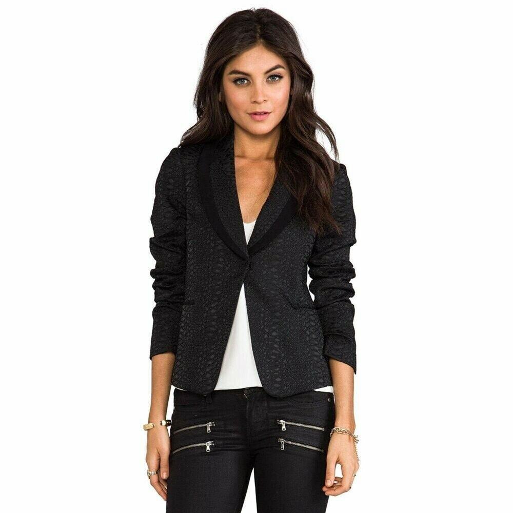 NEW DVF DIANE VON FURSTENBURG BLACK OFELIA REPTILE JACQUARD BLAZER JACKET SZ 0